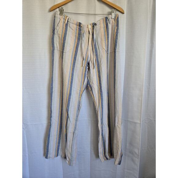 Just Living Womens Large Linen Blend Stripe Wide Leg Pants Coastal Pants Beachy - Picture 1 of 9